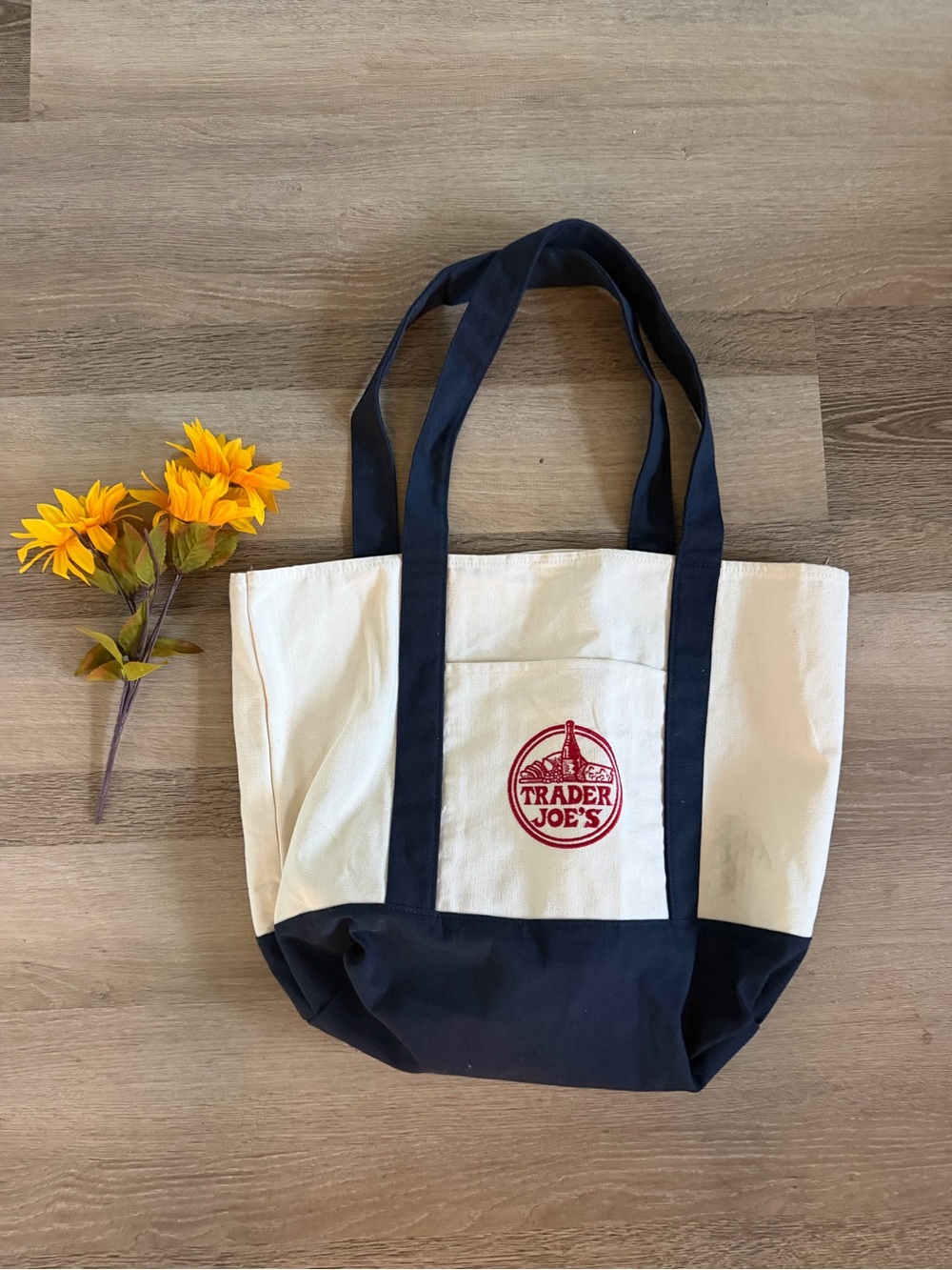 Trader Joe's Cream and Navy Canvas Tote